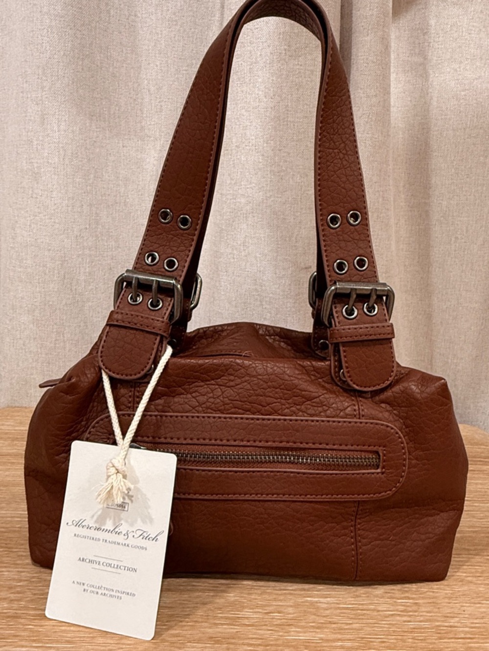 Abercrombie & Fitch Chestnut Brown Pebbled Leather Shoulder Bag